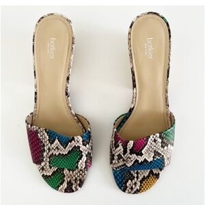 NIB Boltkier Carlie Colorful Snakeskin mules with low heel.